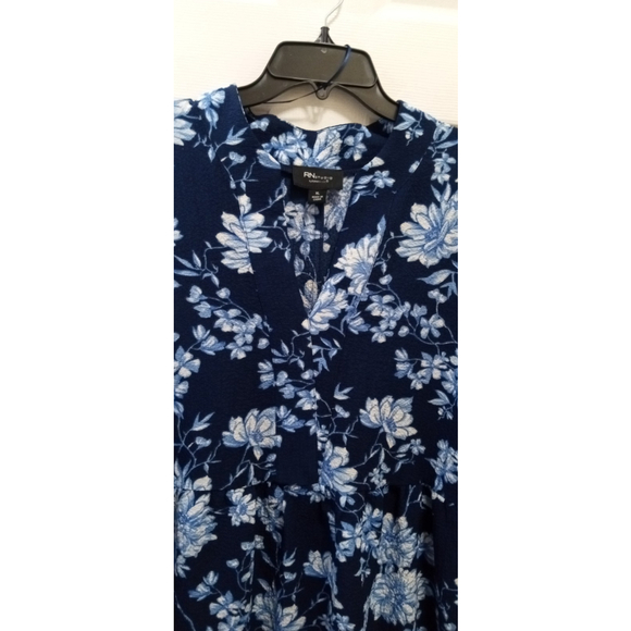 NWT Womens Short Sleeve Dark Floral Babydoll Dress Sz XL Blue Gauze Tiered - Picture 7 of 9